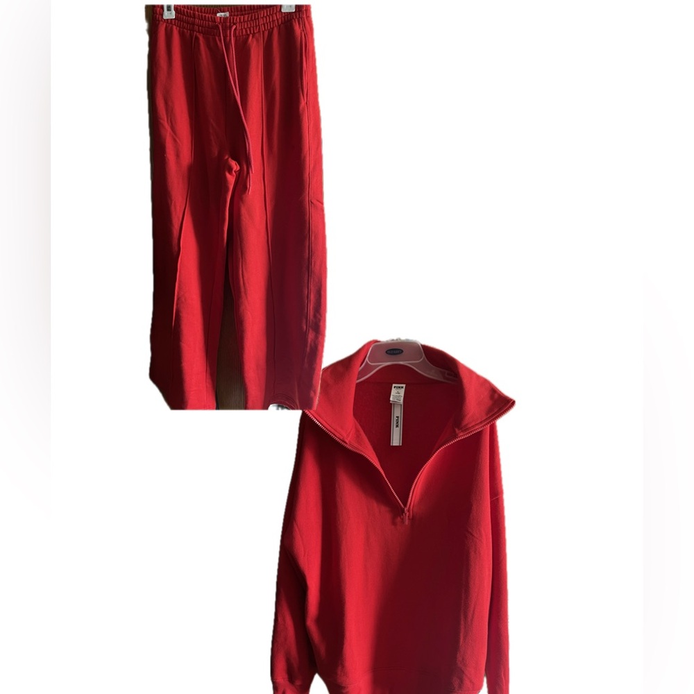 NWT PINK Red Quarter-Zip Sweatshirt and Pants Set. Size M both top & bottom
